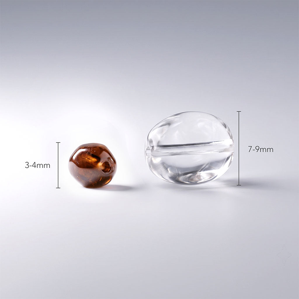 Natural Garnet and Clear Quartz bead size comparison showing crystal dimensions for the necklace