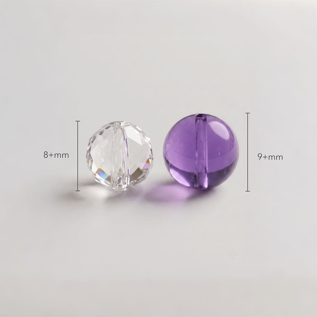 Natural Amethyst and Clear Quartz crystal bead details
