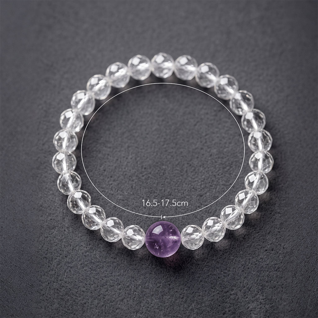 Amethyst and Clear Quartz bracelet size and bead measurement guide