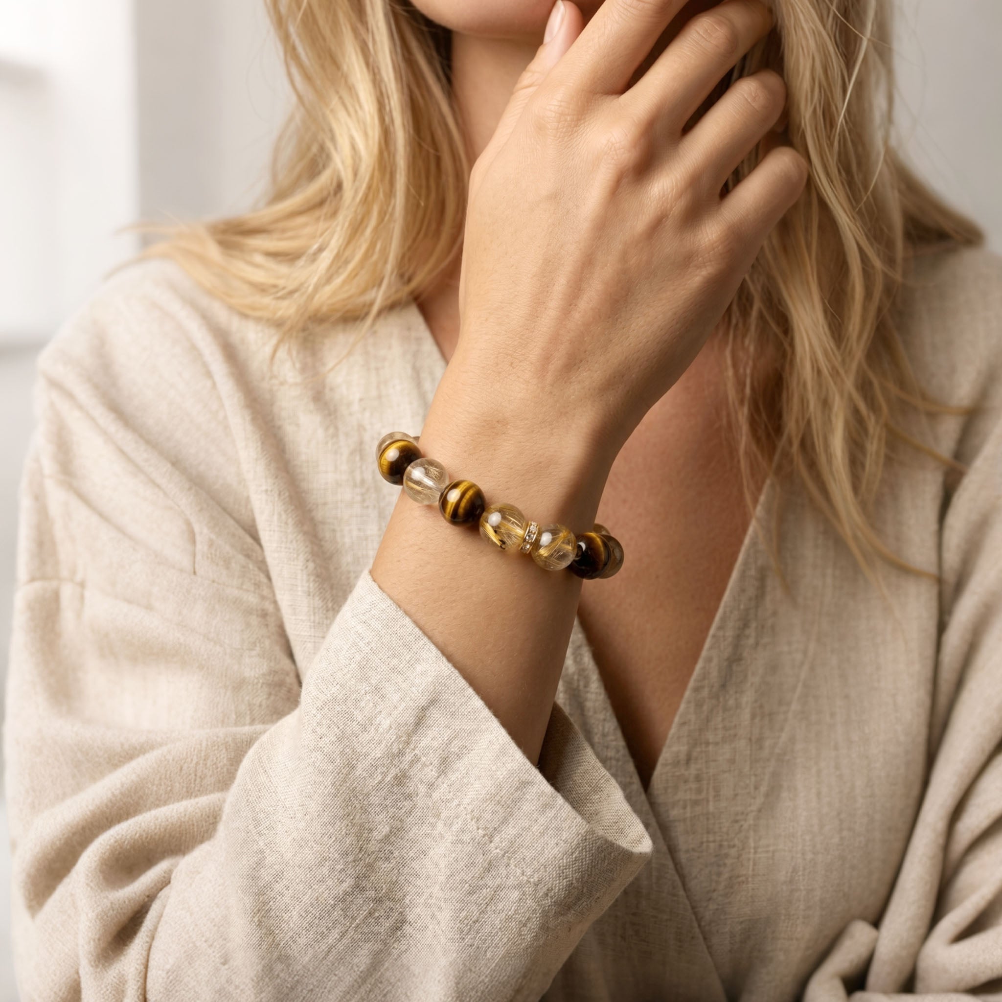 Golden Rutilated Quartz & Tiger Eye Energy Bracelet
